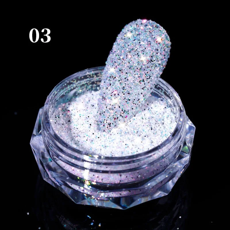 1Box Aurora Sea Salt Nail Powder Crystal Diamonds Glitter Iridescent Reflective Nail Glitter Sparkly Chrome Pigment Polish Gel-Nail Inspo
