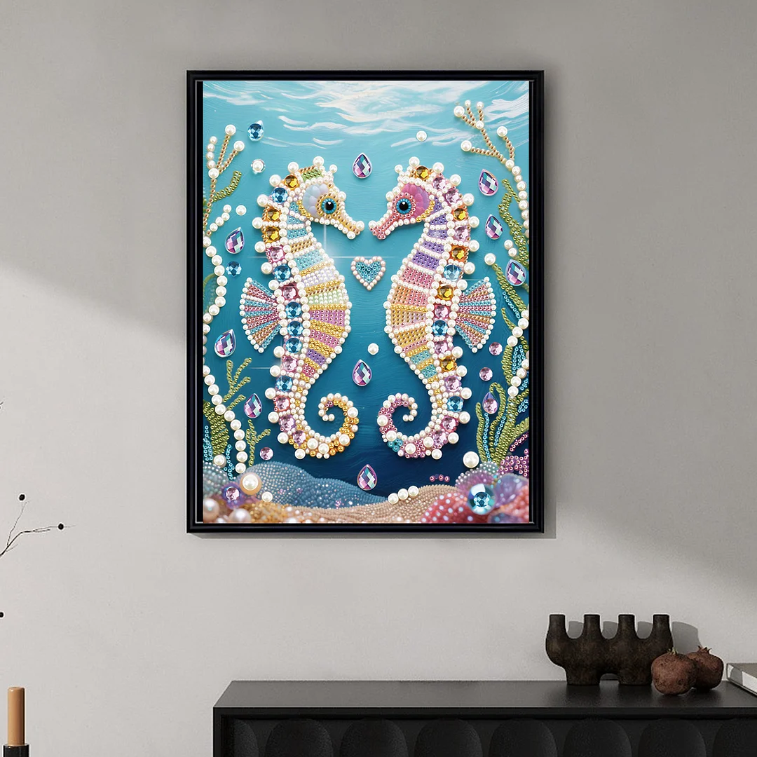 Green Seahorse DIY Partial Diamond Pearl Painting Art Kits 30x40cm Special Shape Pearl Gem Paintings Picture Arts Craft for Adults Beginners Home Wall Decor
