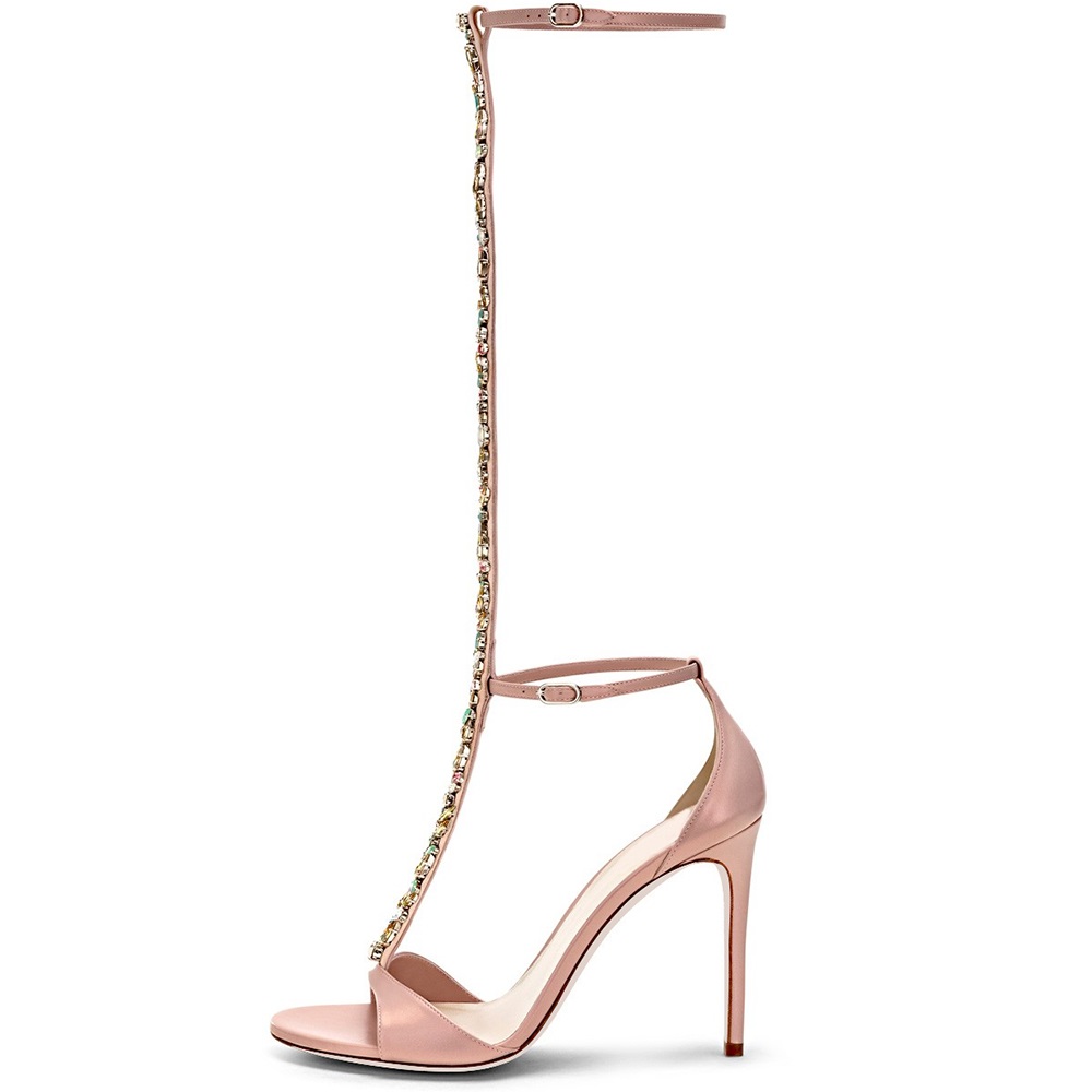 Pink Rhinestone Open Toe Stiletto Heel Knee High Sandals Nicepairs