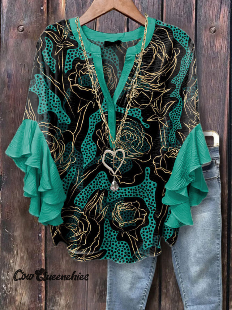 Women&rsquo;s Vintage Flower Print Casual Cotton And Linen Shirt Multicolor / S