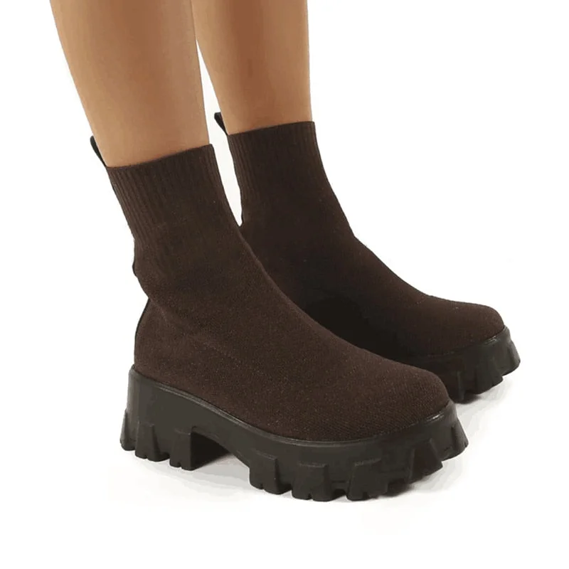 Women Ankle Boots Thick Bottom Knitted Woman Sock Shoes Elastic Fabric Fashion Female Short Boot Autumn Ladies Footwear 2021 New