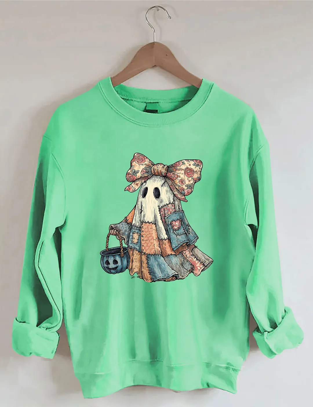 Retro Halloween Blue Denim Ghost Sweatshirt