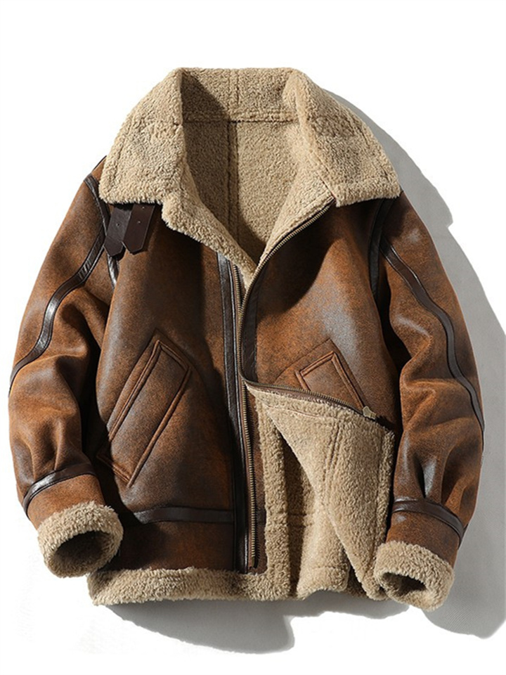 Men's Retro Suede Lambswool Jacket Jacket Padded Thickened Winter Fur One Big Size Coat