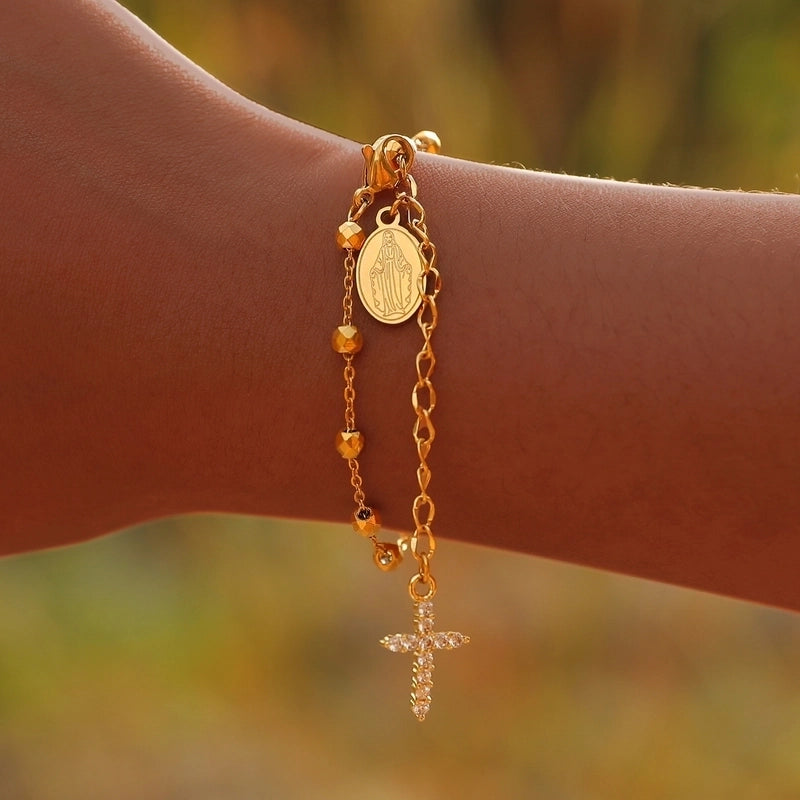 Elegant Lady IG Style Portrait Virgin Mary 304 Stainless Steel 18K Gold Plated Bracelets In Bulk Stainless Steel Bracelets