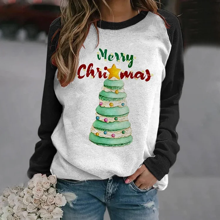 Merry Christmas Tree Print Casual Sweatshirt