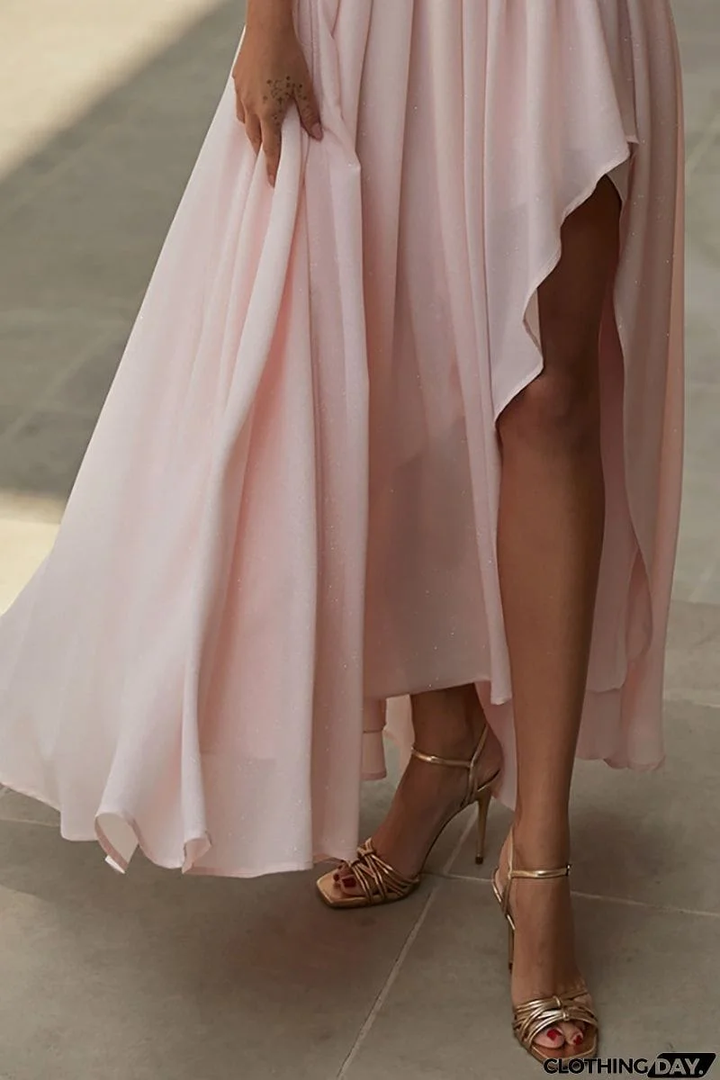 One Shoulder Ruched Asymmetrical Maxi Dress