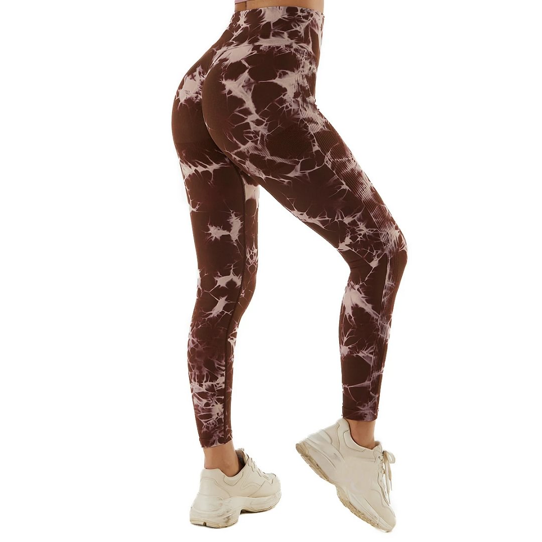 Mocha Hergymclothing side stripe scrunch butt lifting tie-dyed nylon tight seamless workout leggings for sale