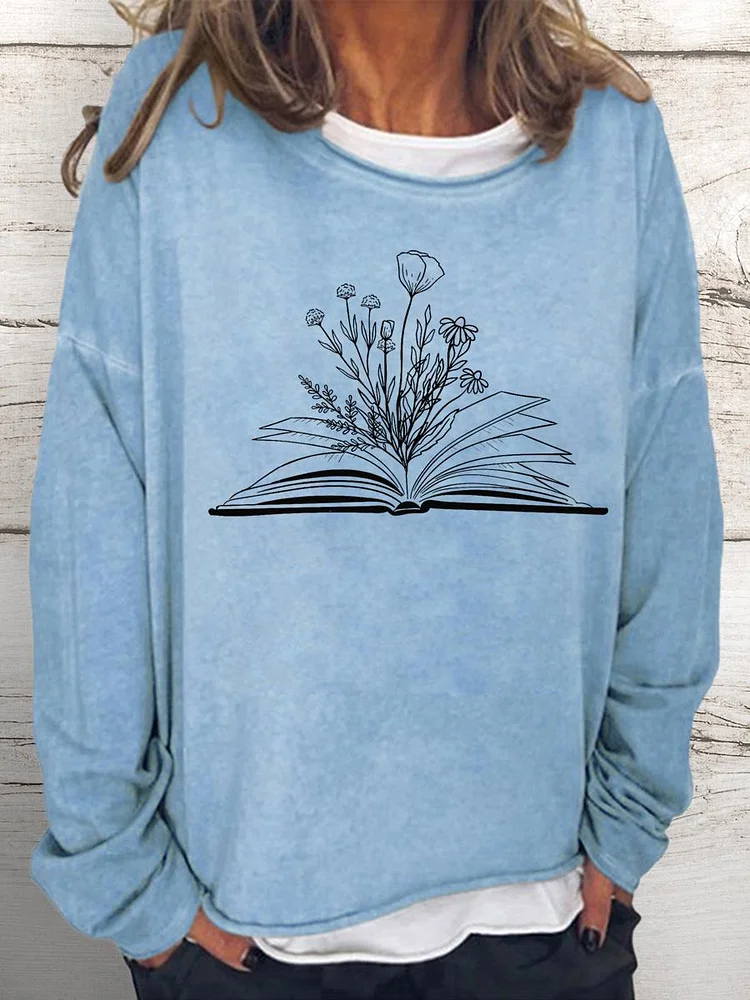 Flower Books Read Women Loose Sweatshirt