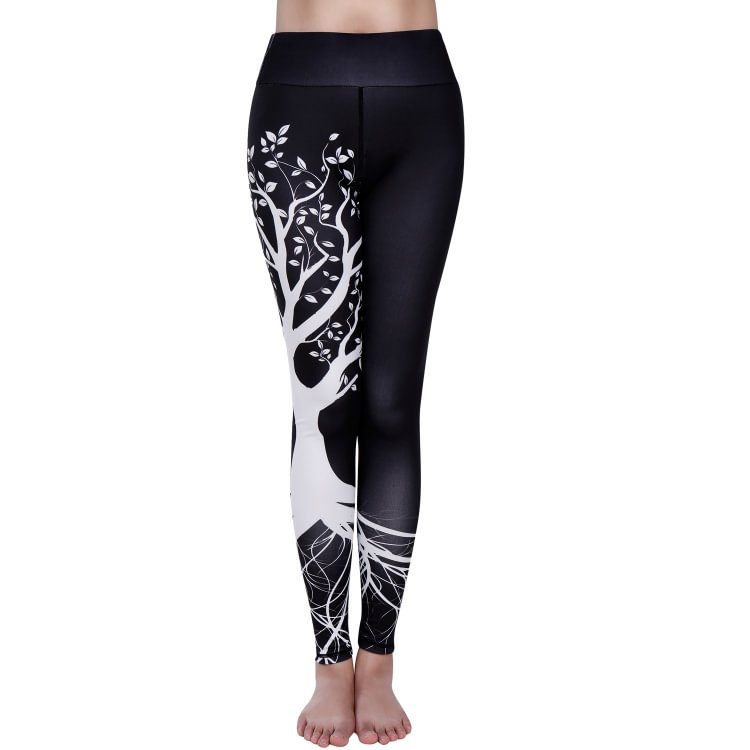 High Waisted Printed Leggings - Black Branch & White Branch Style (Buy 3 Free Shipping)