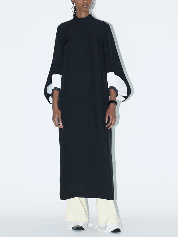Tight Pleated Cuffs Long Sleeve Maxi Dress
