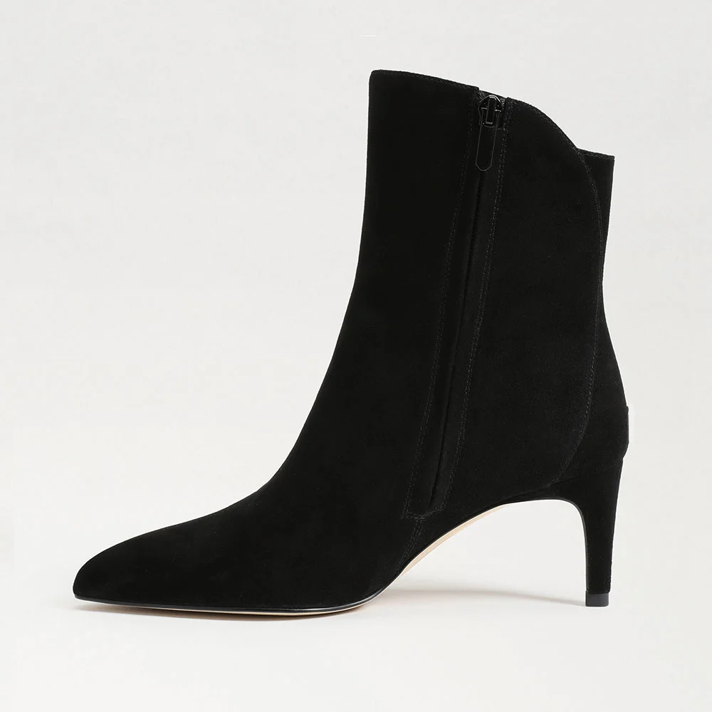 Stylish Black Pointed Toe Stiletto Heel Side Zipper Short Booties