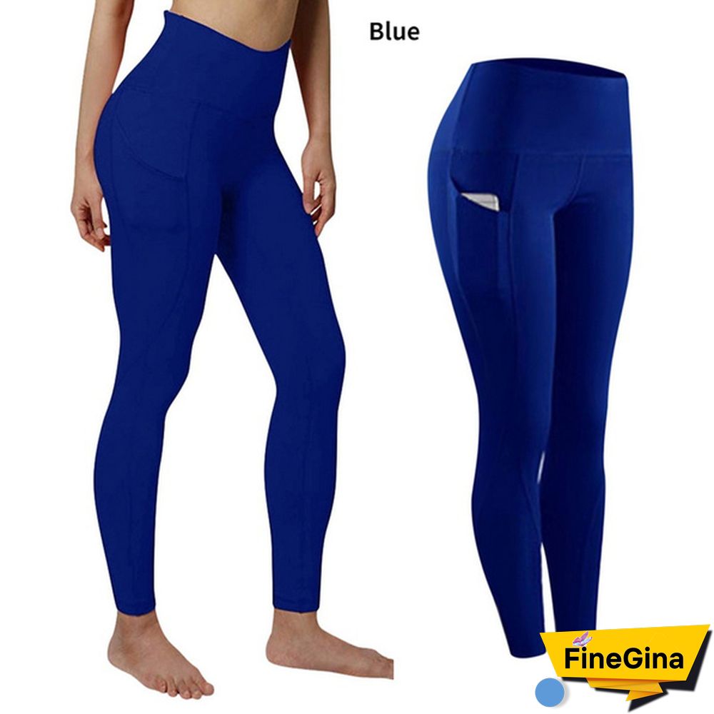 Fashion Women's High Waist Skinny Fitness Exercise Leggings with Pockets Gym Sport Workout Running Pant Comfy Yoga Trousers