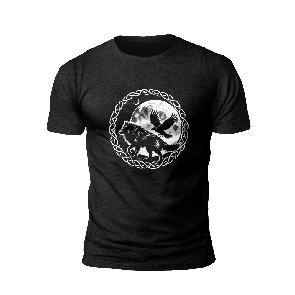 Nocturnal Howl: The 'Wolf and Raven' T-Shirt