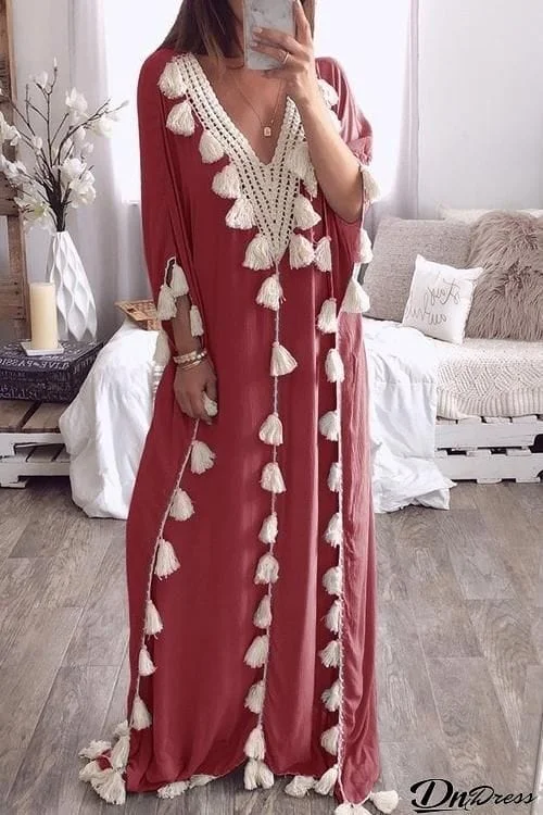 Bohemian Tassel Loose Maxi Dress