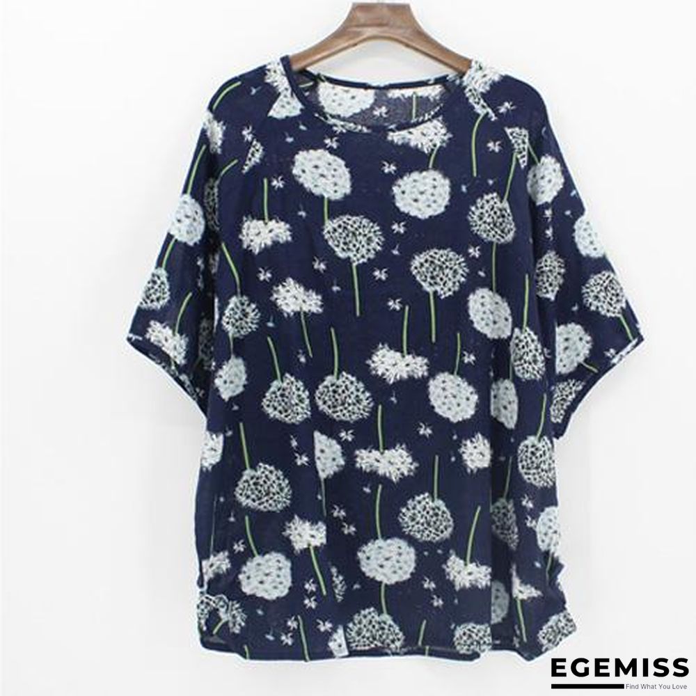 4XL Plus Size Women Batwing Casual Tops Tees Floral Print Cotton Linen Blouses | EGEMISS