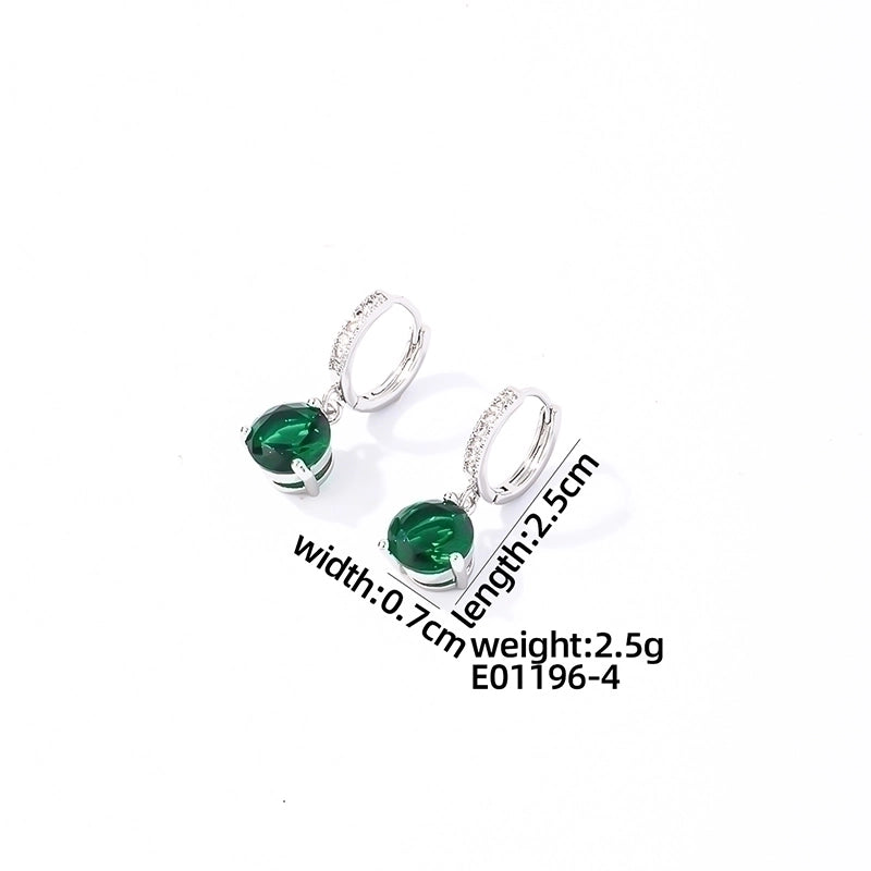 1 Pair Casual Basic Sweet Round Water Droplets Plating Inlay 304 Stainless Steel Zircon Rhodium Plated Drop Earrings