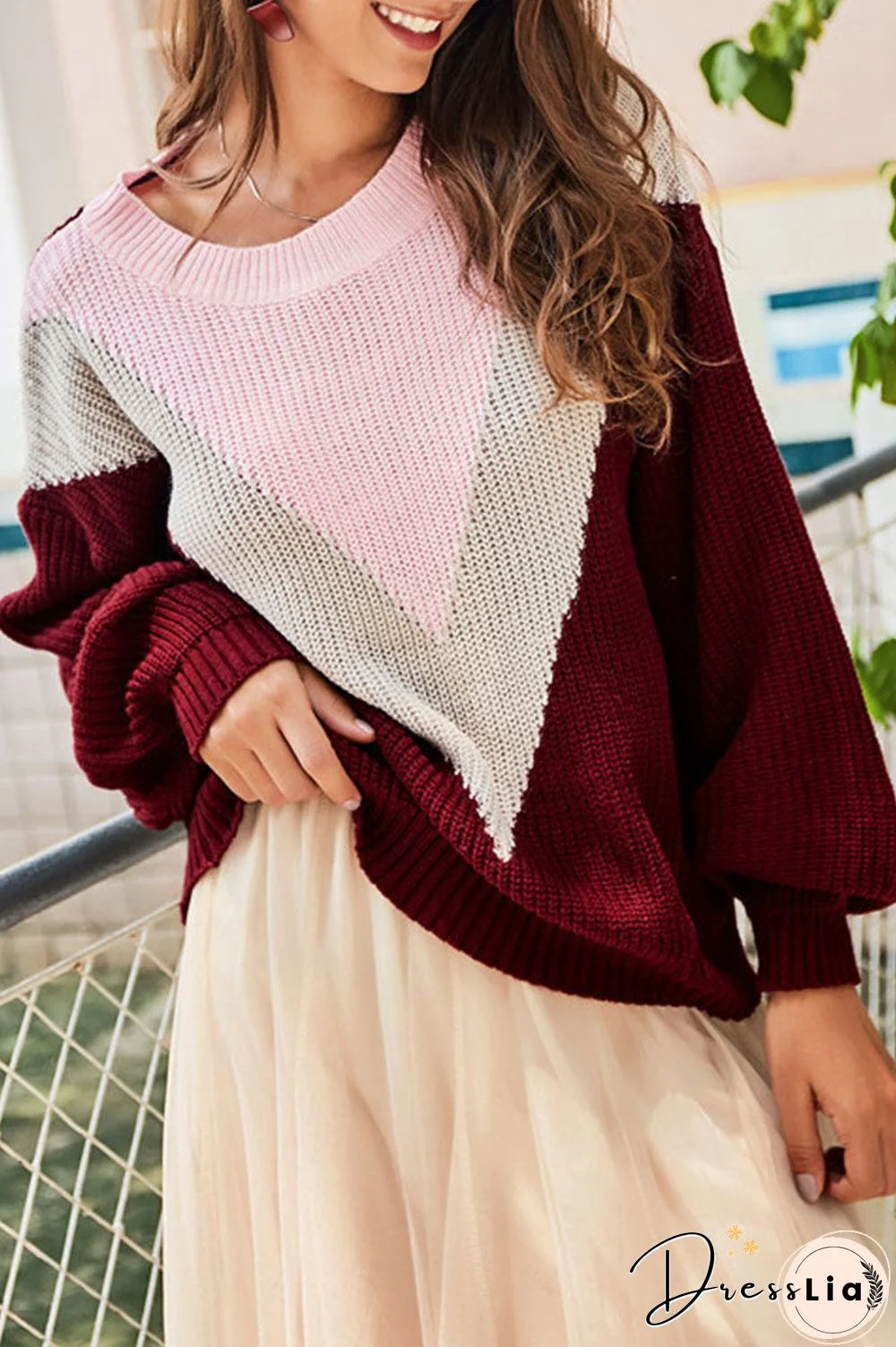 Fashion Street Solid Split Joint O Neck Tops