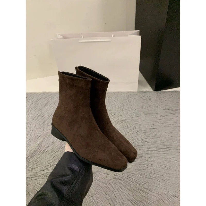 Breakj Breakj Velvet Korean Small Ankle Boots Women's Shoes 2025 New Autumn And Winter Martin Boots Slim Skinny Short Boots