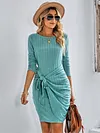 Fashion Round Neck Long Sleeve Solid Color Dress