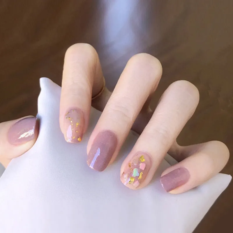 24pcs/boxed Beauty press on nails with Glue Short Size  with Gold Big Sequins False Nail Ladies  Black Color Party acrylic nails-Nail Inspo
