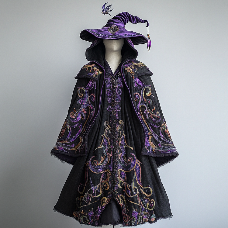 Embroidered wizard Cape and embroidered wizard hat set fc79