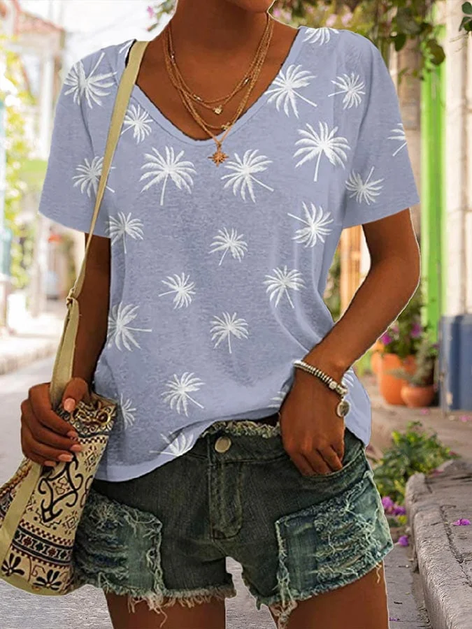 Coconut Tree  Printed Casual Short-Sleeved T-Shirt-mysite