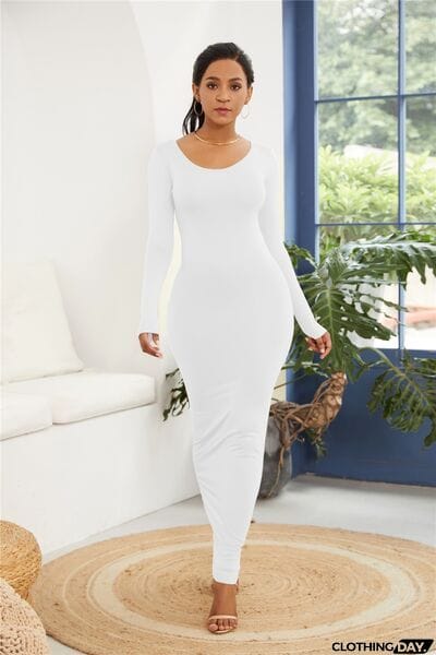 Round Neck Long Sleeve Maxi Wrap Dress