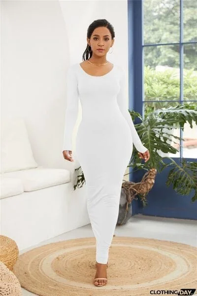 Round Neck Long Sleeve Maxi Wrap Dress