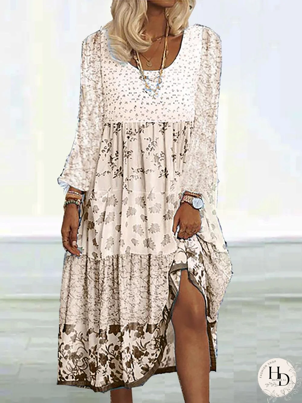 Floral Printed Long Sleeves Sweet Boho Dresses