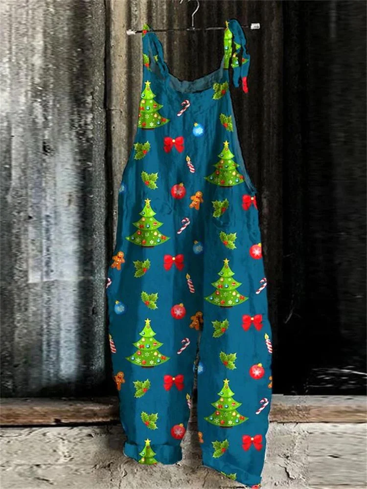 Ladies Christmas Gingerbread Man Print Casual Jumpsuit