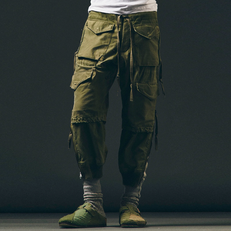 Men's Vintage Olive Green Cotton Cargo Pants