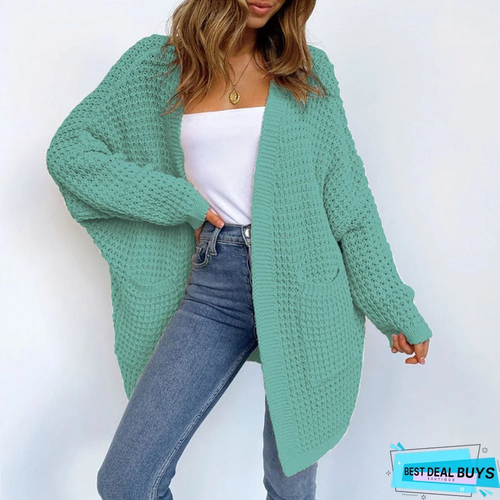 Knitted Loose Woven Large Temperament Commute Size Long Sweater Coat Women's Cardigan