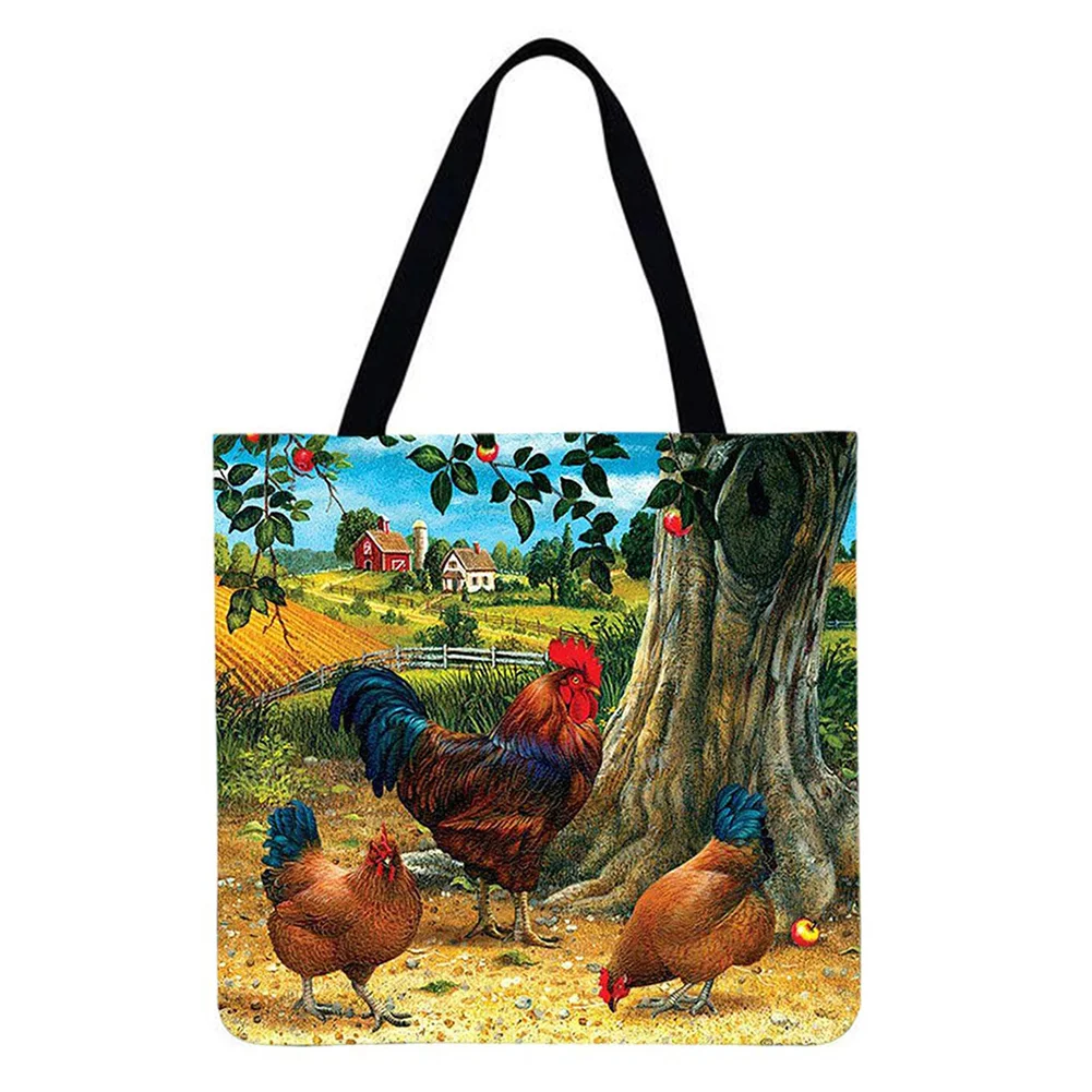 Linen Tote Bag-Garden Chickens