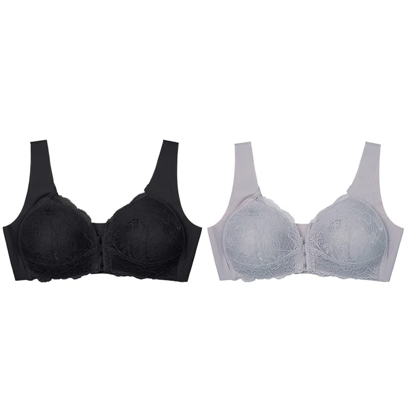 2PCS Sexy Front Closure Bralette Lace Plus Size Bra Push Up Underwear Crop Top M-5XL Seamless Brassiere Female Lingerie