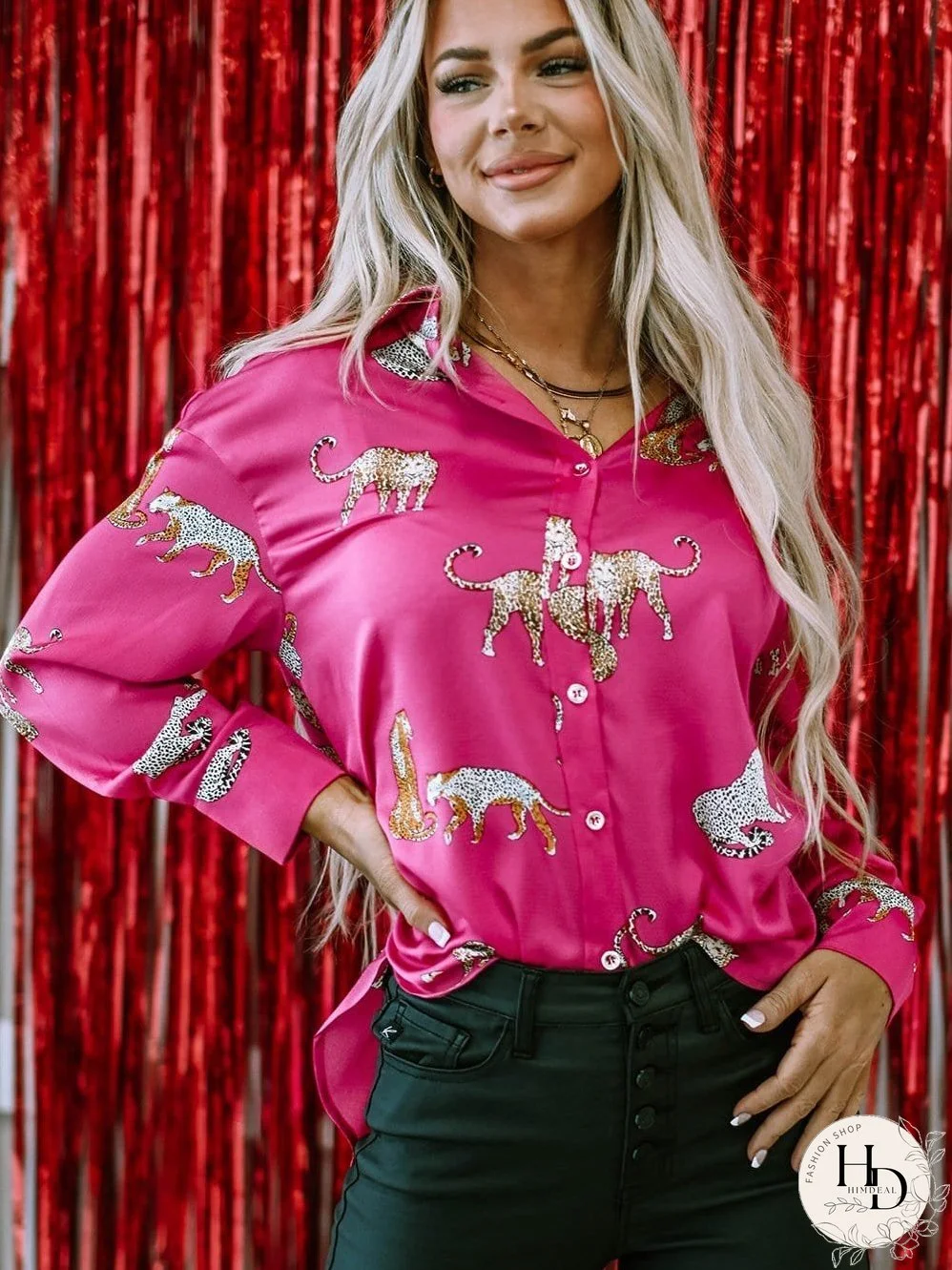 Tempting Printed Lapel Single-Breasted Long-Sleeved Blouse