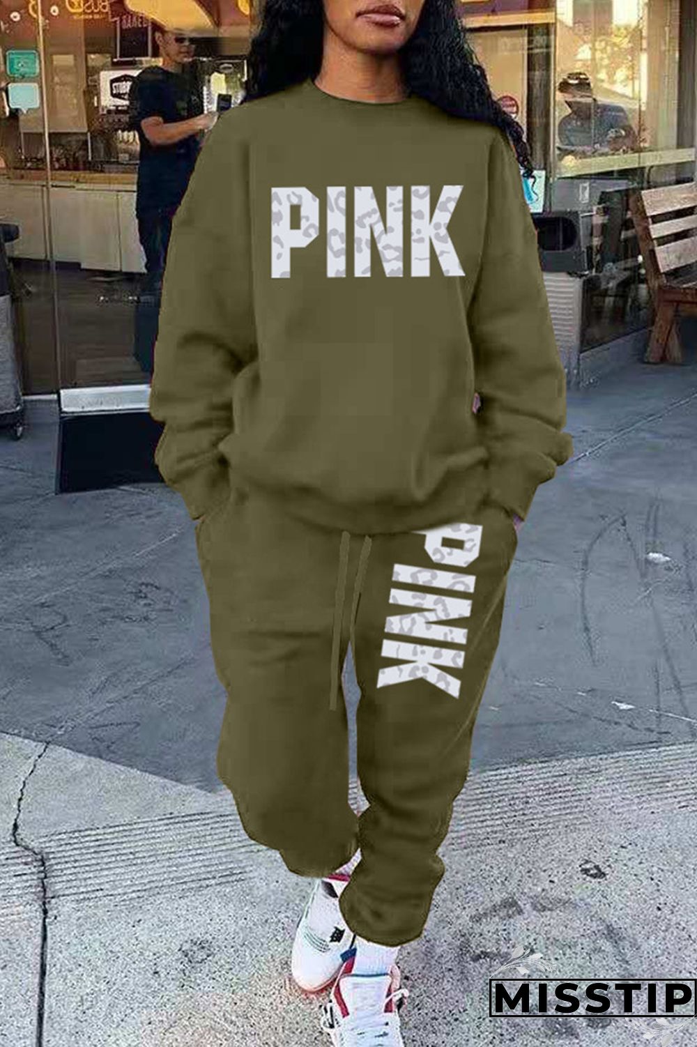 Blue Casual Letter Print Patchwork O Neck Long Sleeve Two Pieces