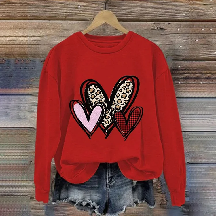 Comstylish Women'S Valentine'S Day Love Printed Long Sleeve Sweatshirt