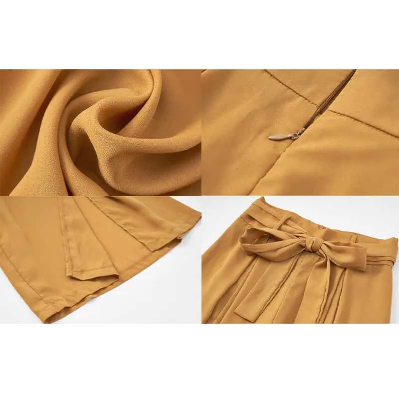 Pure Color V-neck Knit Vest Shirt Lace Up Wide Leg Pants