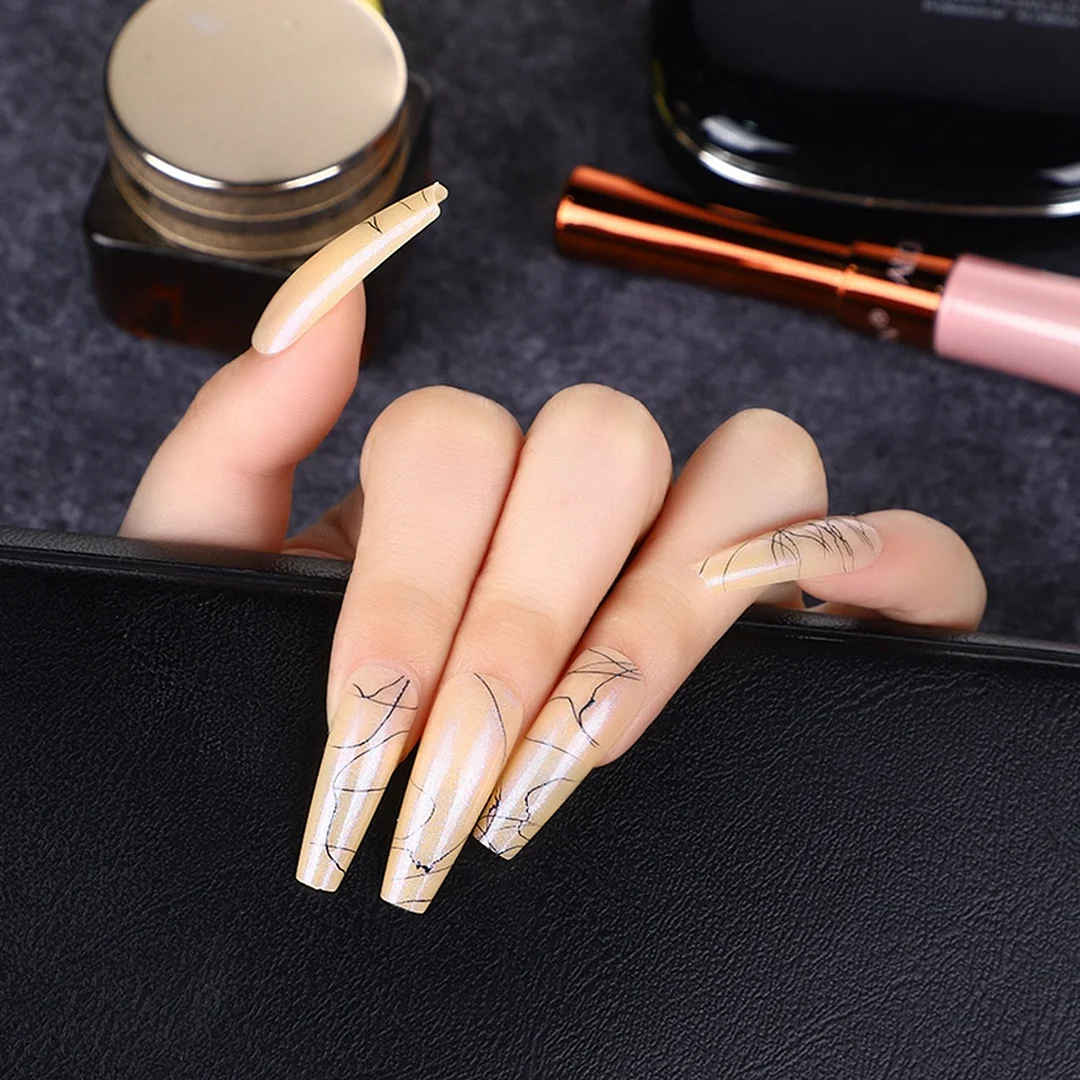 24Pcs Long Colorful Detachable Coffin False Nails Artificial Ballerina Fake Nails Press On Nail Tips Decor Acrylic Fingernail-Nail Inspo