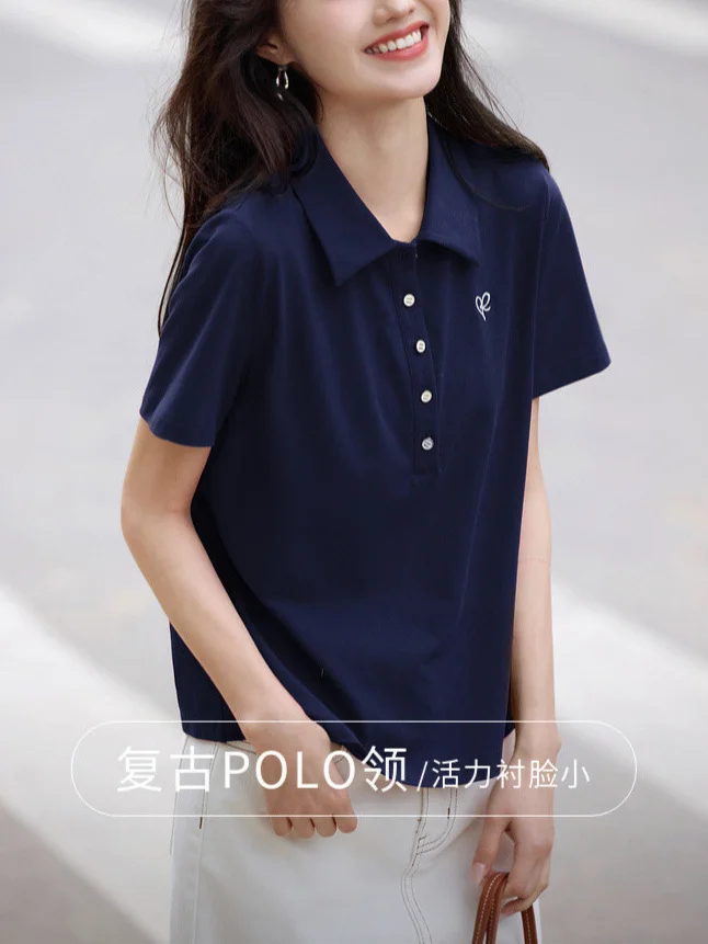 Athvotar Athvotar Vintage Red Elegant POLO T-Shirt 2025 Summer New Commuting Shoulder Slim T-Shirt