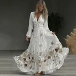 Women's Vintage Floral Pattern V Neck Maxi Dress - Image 2