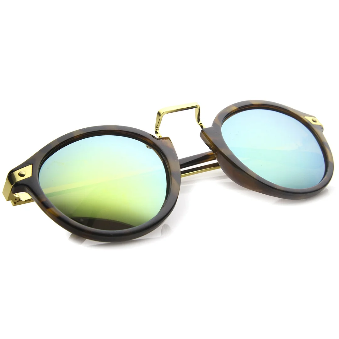 Retro Horn Rimmed Metal Nose Bridge P3 Round glasses 50mm