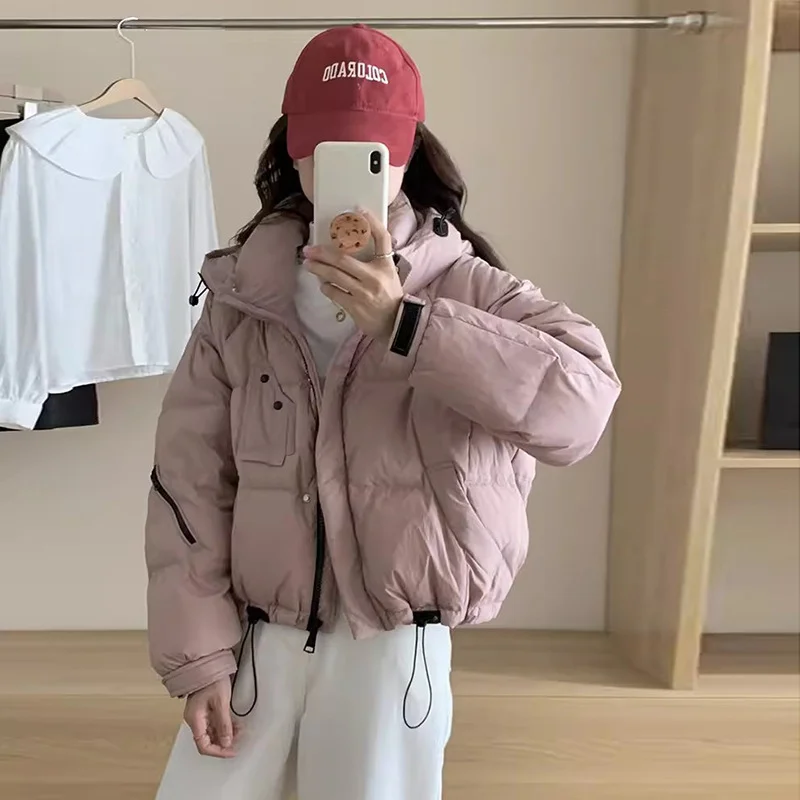 Toloer Puff Hooded Down Jacket Women's Short Winter 2024 New Add Thick Color Zipper Sleeve White Duck Velvet Bread Coat-Outfit Ideas