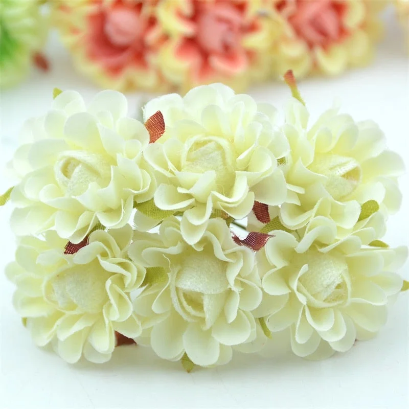 6pcs 4cm Silk Rose Artificial Poppy Flower Bouquet For Wedding Party Decoration Scrapbooking DIY Handmade Wreath Fake Flowers