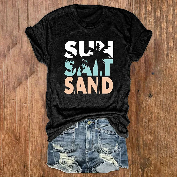 Comstylish Sun Sand And A Drink In My Hand Print Crew Neck T-Shirt