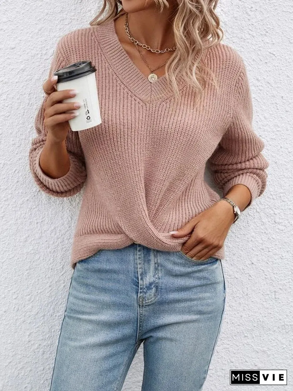Sweet Plain Long Sleeve Sweater