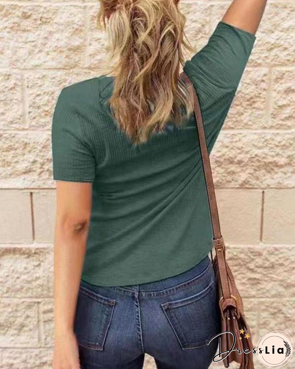 Casual Button Short Sleeves Blouse