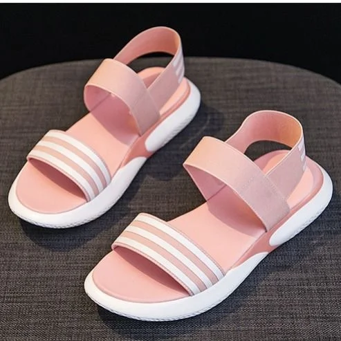 Fashionable breathable sandals pink elastic belt thick bottom sponge cake women's shoes 2021 new fish mouth flat shoes 35-40