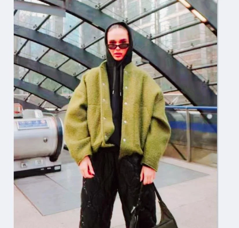 Uveng Uveng New Women's Casual Color Collar Single Buckle Large Pocket Loose Comfortable Long-Sleeved Jacket