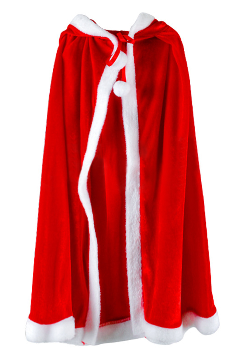 Plus Size Christmas Red Velvet Lace-Up Plush Patchwork Hooded Cape